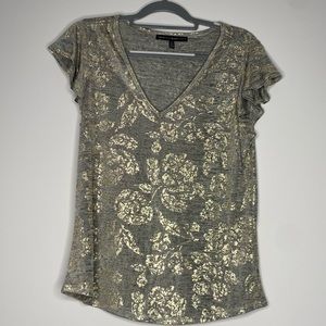 White House black market metallic flower print top
